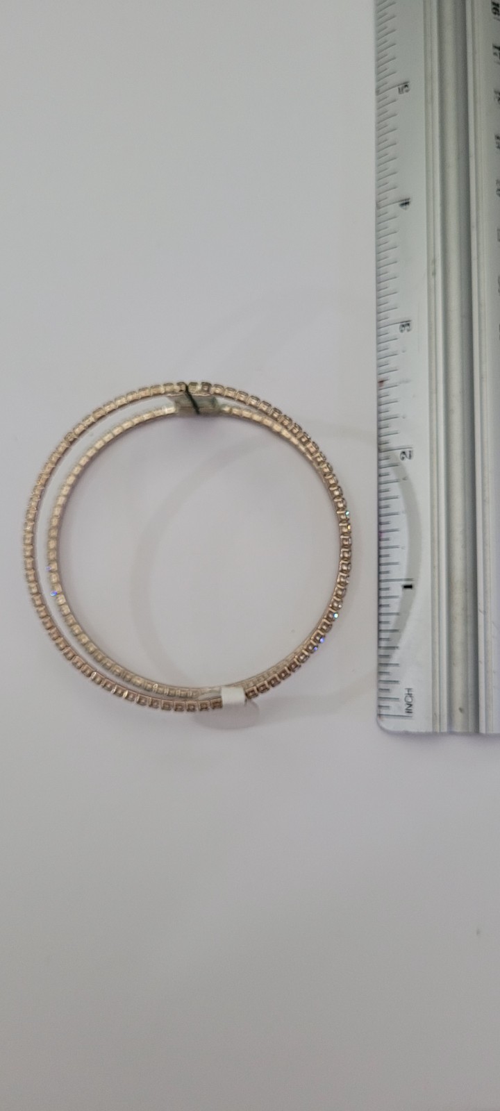 Two Rhinestone Line Memory Wire Bracelet Bangle