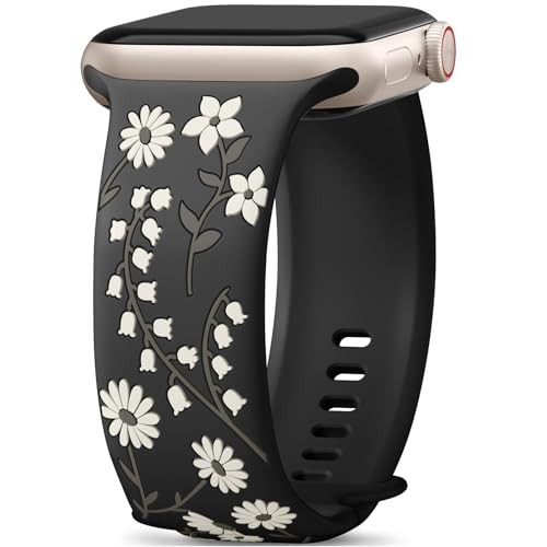 Floral Engraved Band Compatible with 38mm/40mm/41mm/(42mm-Series 11 10) Black