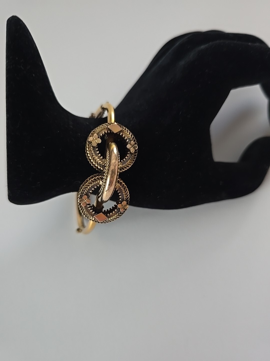 Victorian Etruscan Bracelet Gold Filled Filigree Clover Diamond Shape 6.25