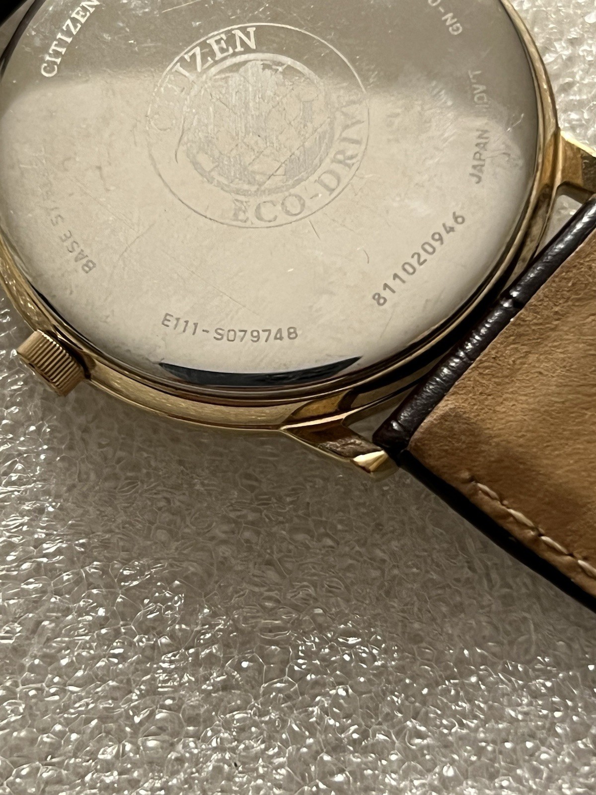 Citizen Eco Drive Goldtone E111-S079748 Leather Strap Gold Tone –