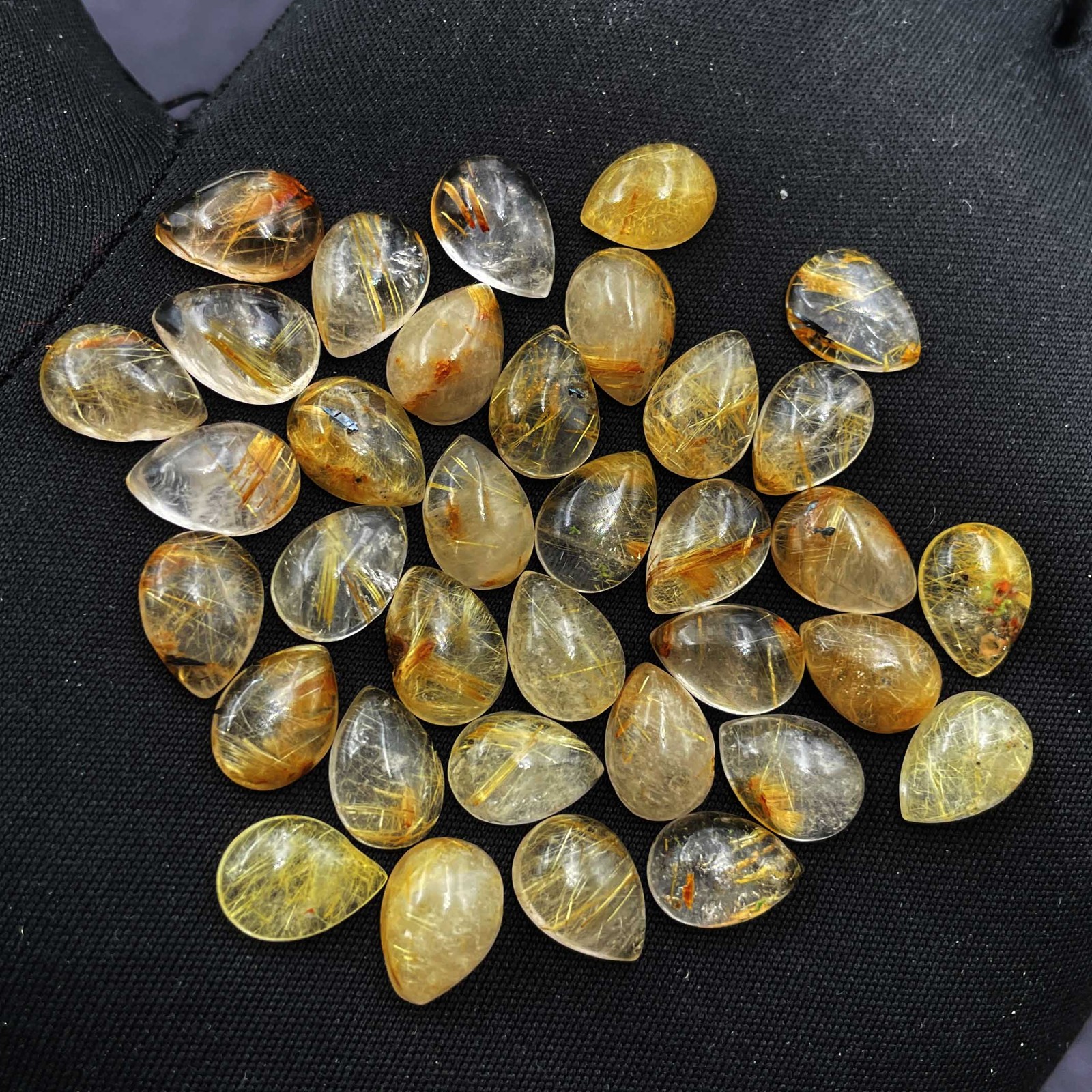 Natural Golden Rutile Quartz Pear Cabochon Gemstone Lot 7*10 MM 100 CT 46 Pcs