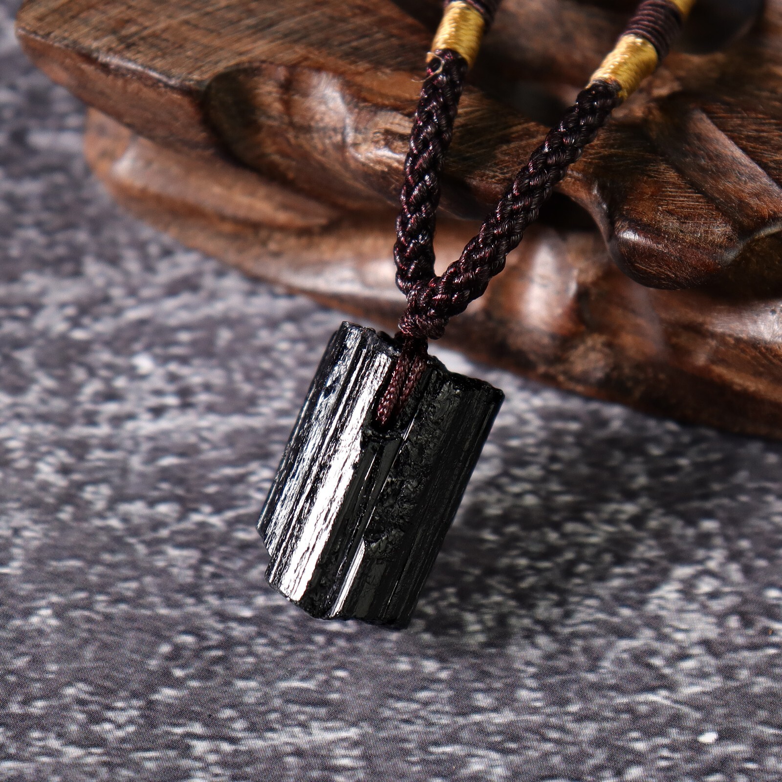 Natural Raw Black Tourmaline Pendant Healing Amulet Protection Stone Necklace