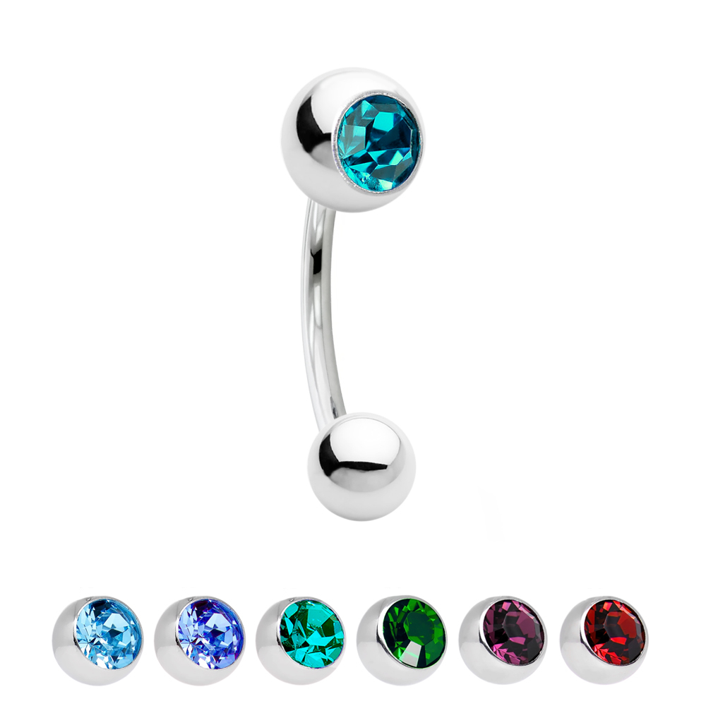 Multi-Use 18G Curved Piercing Barbell with CZ Gem Ball Bead – 7 Colors Available