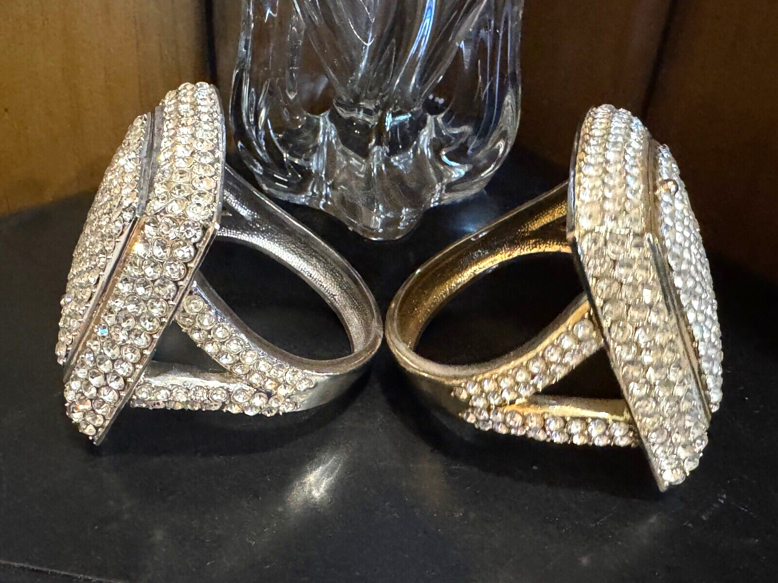 Big Bling Ring Box 2 Piece Set Gold & Silver ALL METAL Swarovski Style Crystals