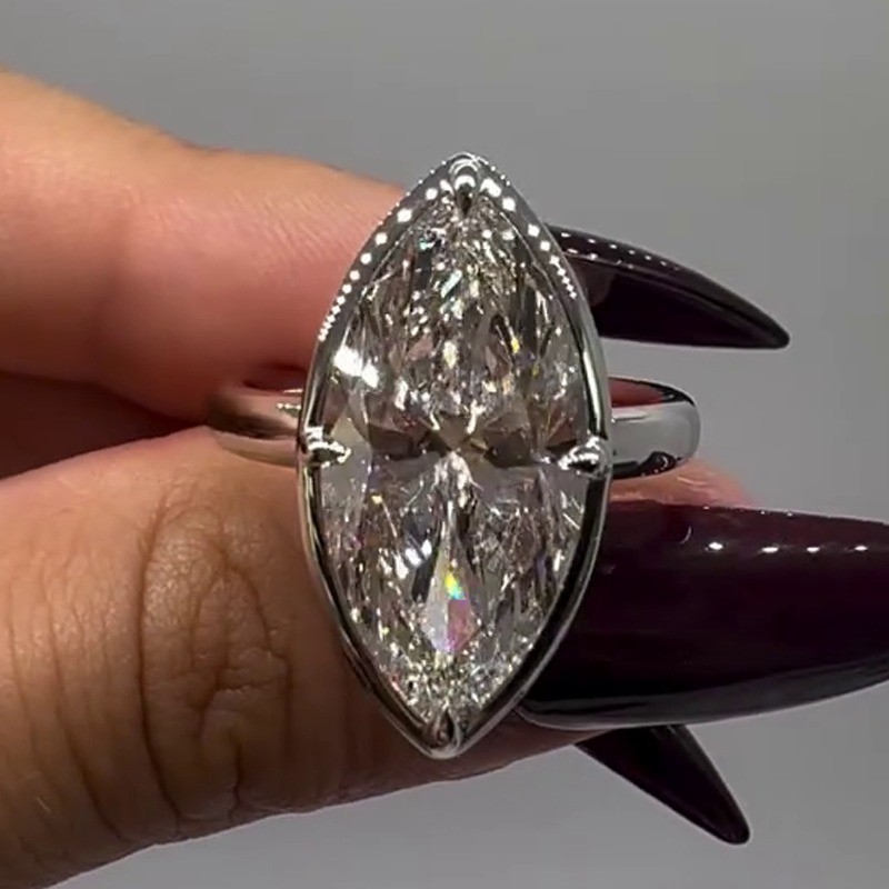 2.81 Ct Marquise Cut Moissanite Bezel Engagement Ring 14K White Gold Plated