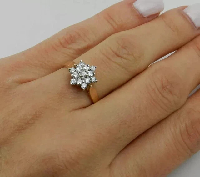 3Ct Round Cut Moissanite Cocktail Cluster Engagement Ring 14K Yellow Gold Plated