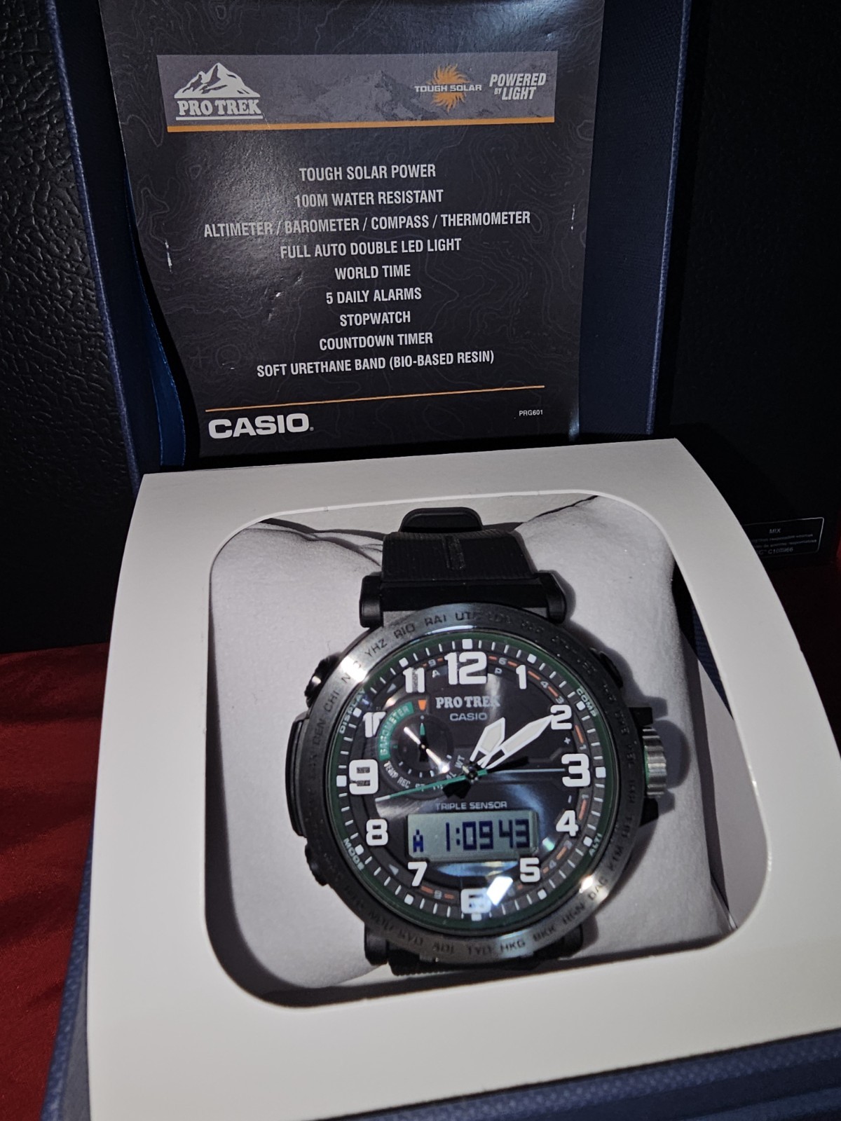 Casio Pro Trek Analog/Digital Quartz Triple Sensor 100m Black/Green w/ Box