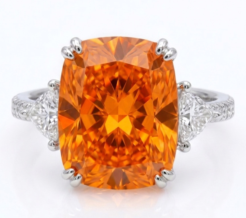 8.00 Ct Certified Cushion Cut Orange Natural Diamond Ring VVS1 White Gold Finish