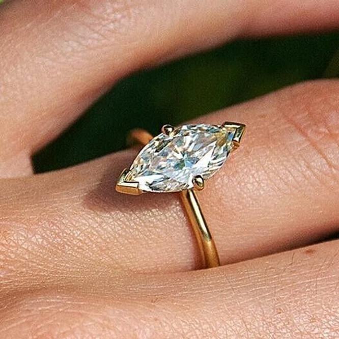 1.50CTW Marquise Cut Moissanite Solitaire Engagement Ring 14K Yellow Gold Plated