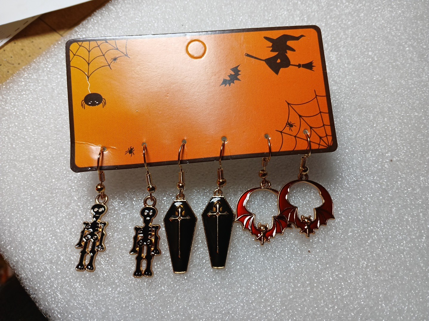 Halloween Fun! Set Of 3 Dangling Enameled Goldtone Earrings, All Ages,