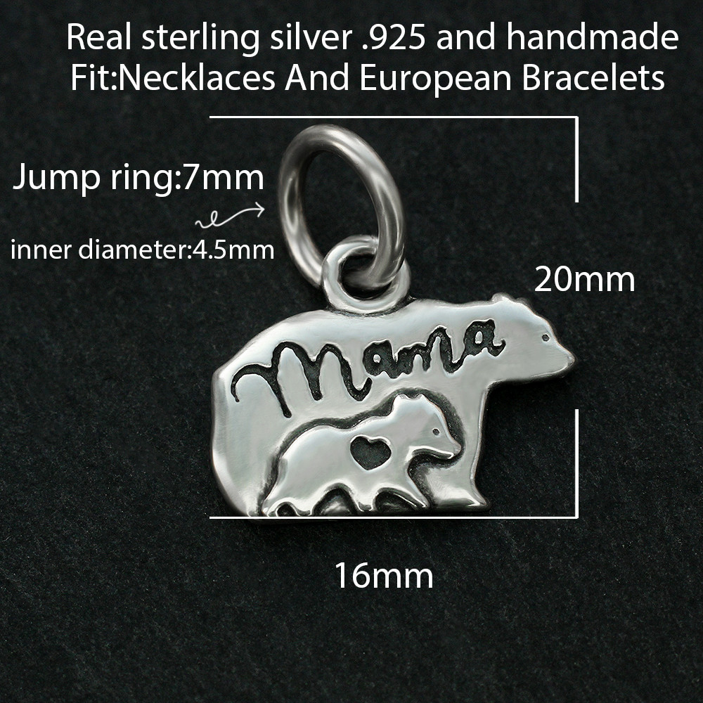 925 Sterling Silver Mama Bear With Child Pendant Charm Mother’s Day Mom Gift