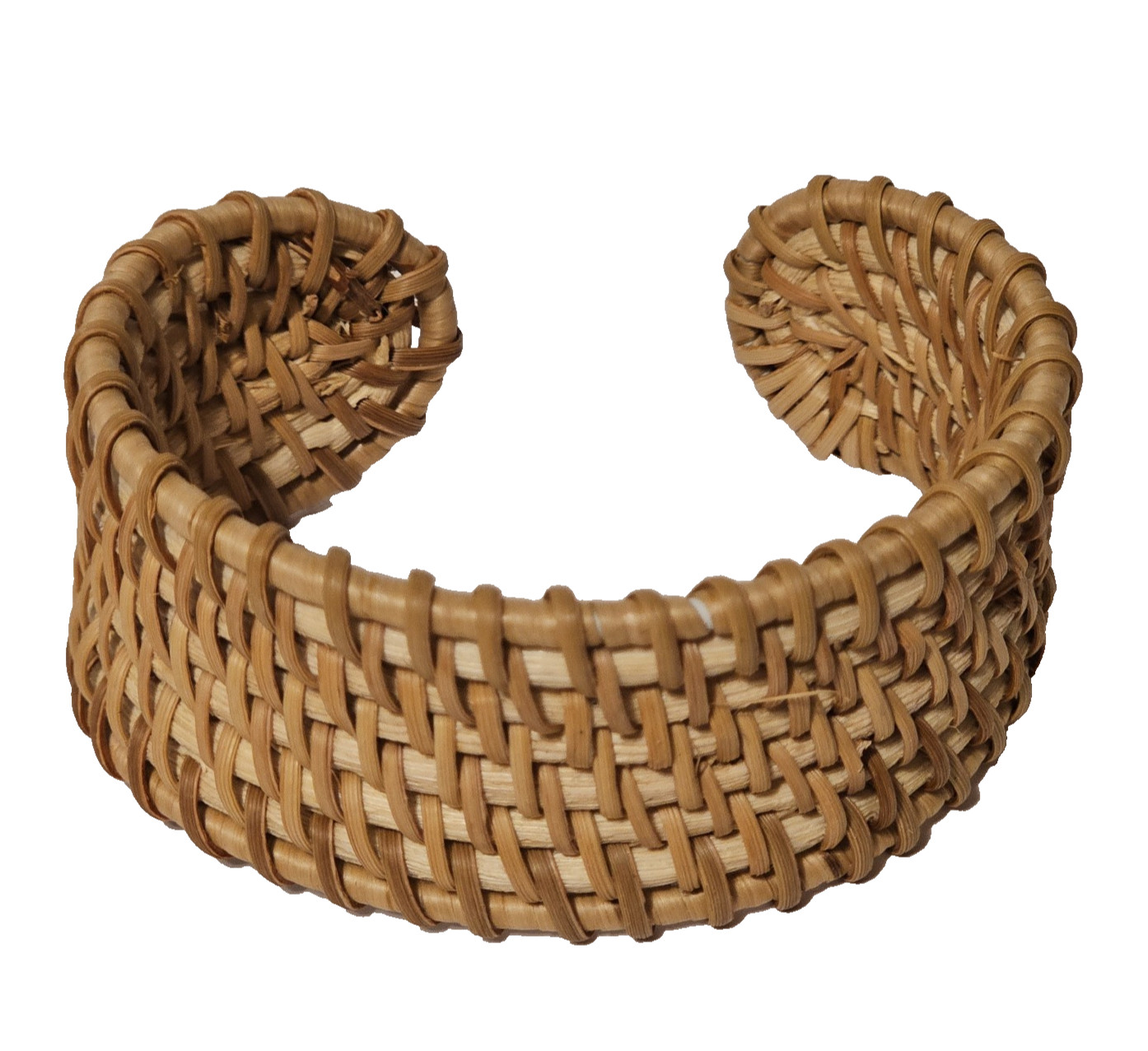 VTG Hippie Boho Plain Wicker Weave Natural Cuff Bracelet 3″ Across 1.25″ Wide