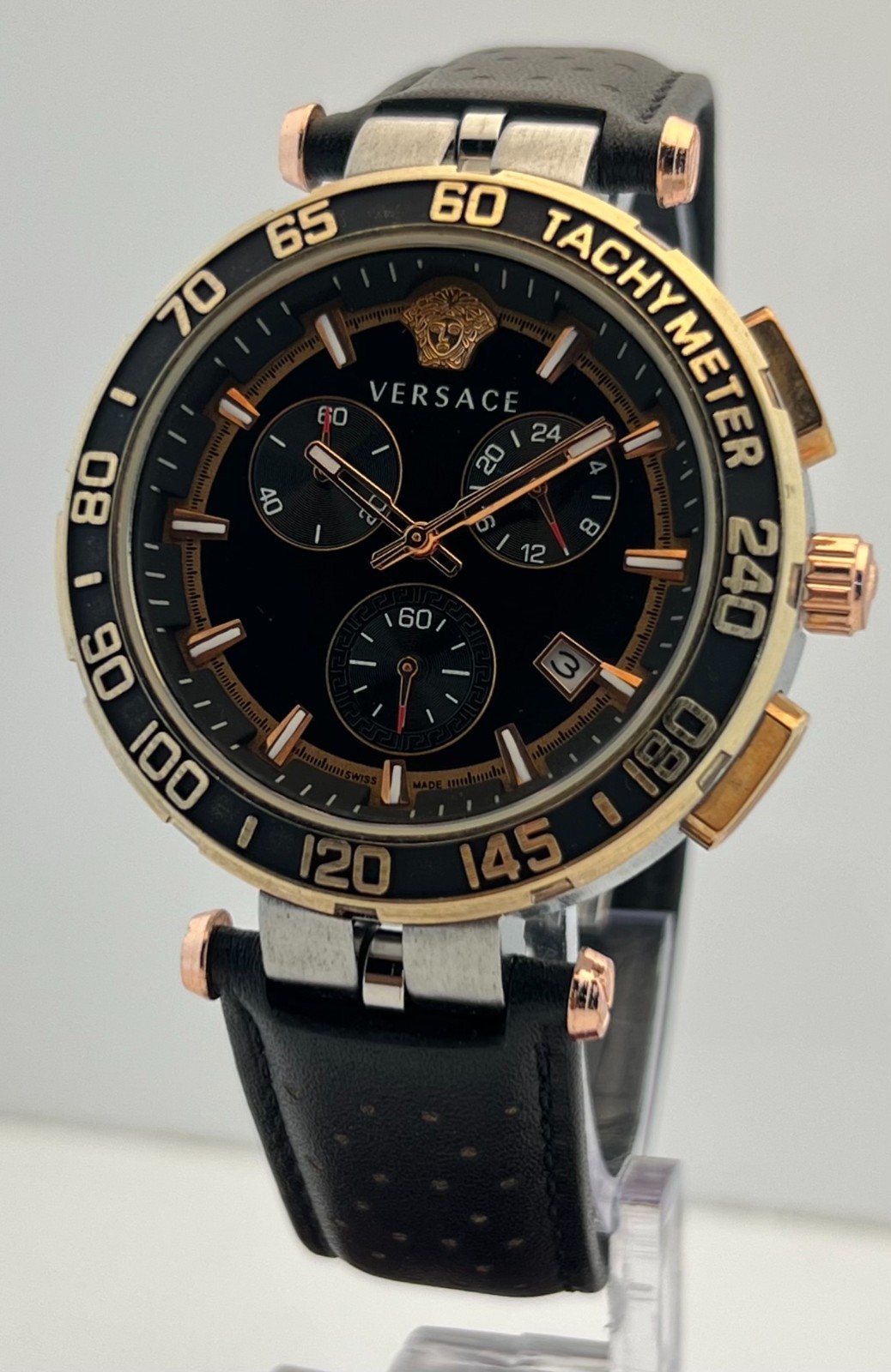 Precious Men’s Versace Greca Chronograph Black Dial Date Working Wristwatch