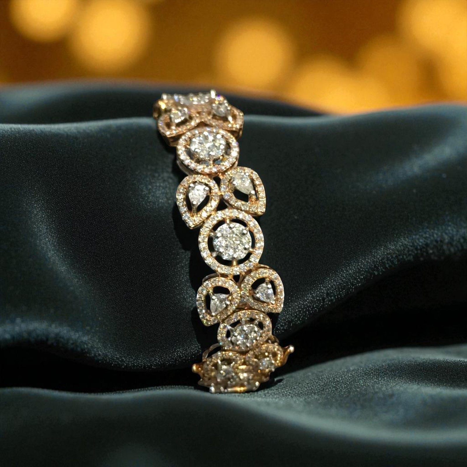 Beautiful 7.83 Cts Round Pear Shape Natural Diamond Statement Bracelet 14K Gold