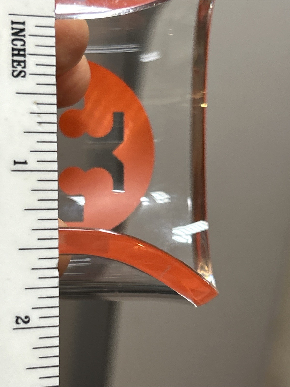 30. TORY BURCH White Clear Lucite Orange Logo Wide Cuff Bracelet 6 1/2″, 39.3g