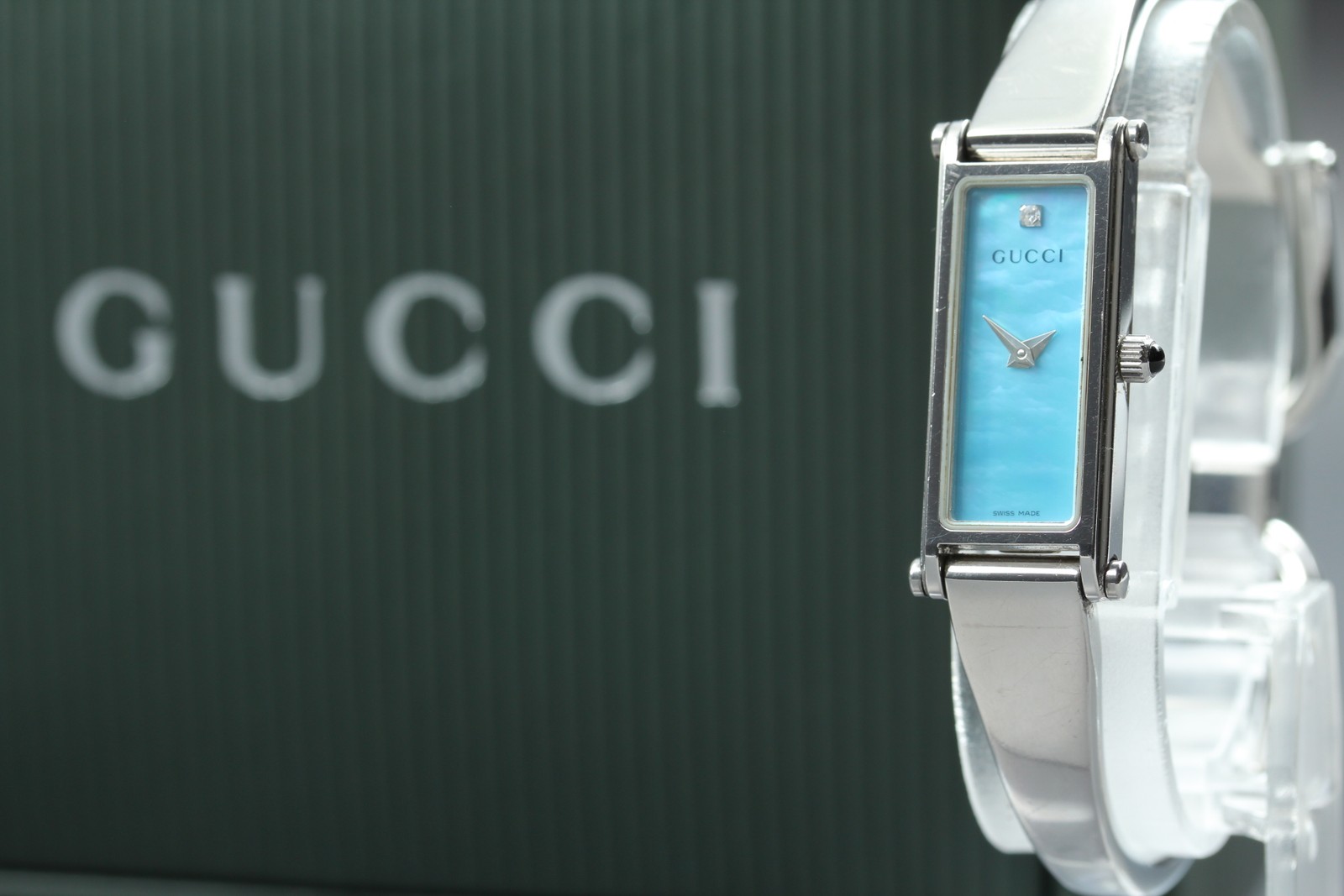 [Near MINT w/Box] GUCCI 1500L Silver Blue Dial 1P Diamond Quartz Women’s Watch