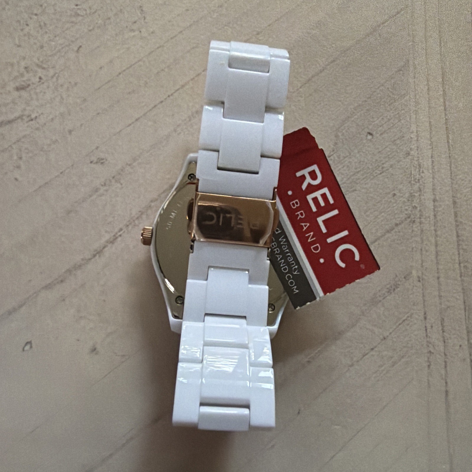 Relic Women’s Analog Wrist Watch White Resin Band, Jewel Accent NWT Not Tested