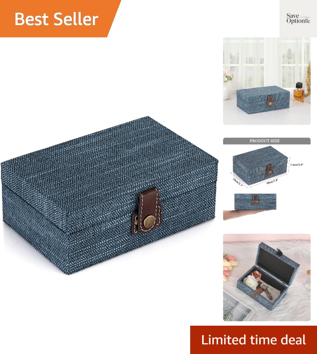Treasure Chest Jewelry Box Wooden Decorative Box with Linen Covered | Memento…