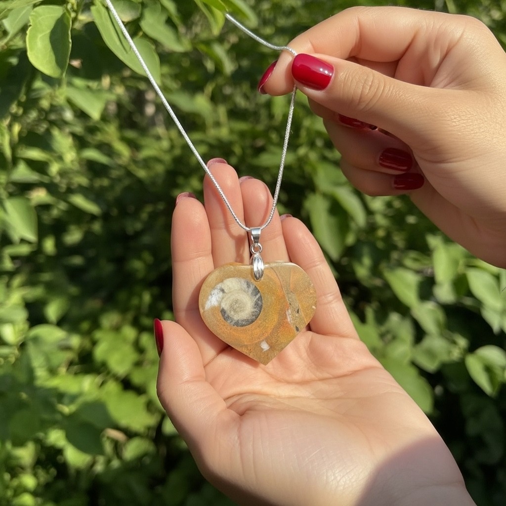 Genuine Moroccan Ammonite Fossil Heart Pendant Necklace from morocco