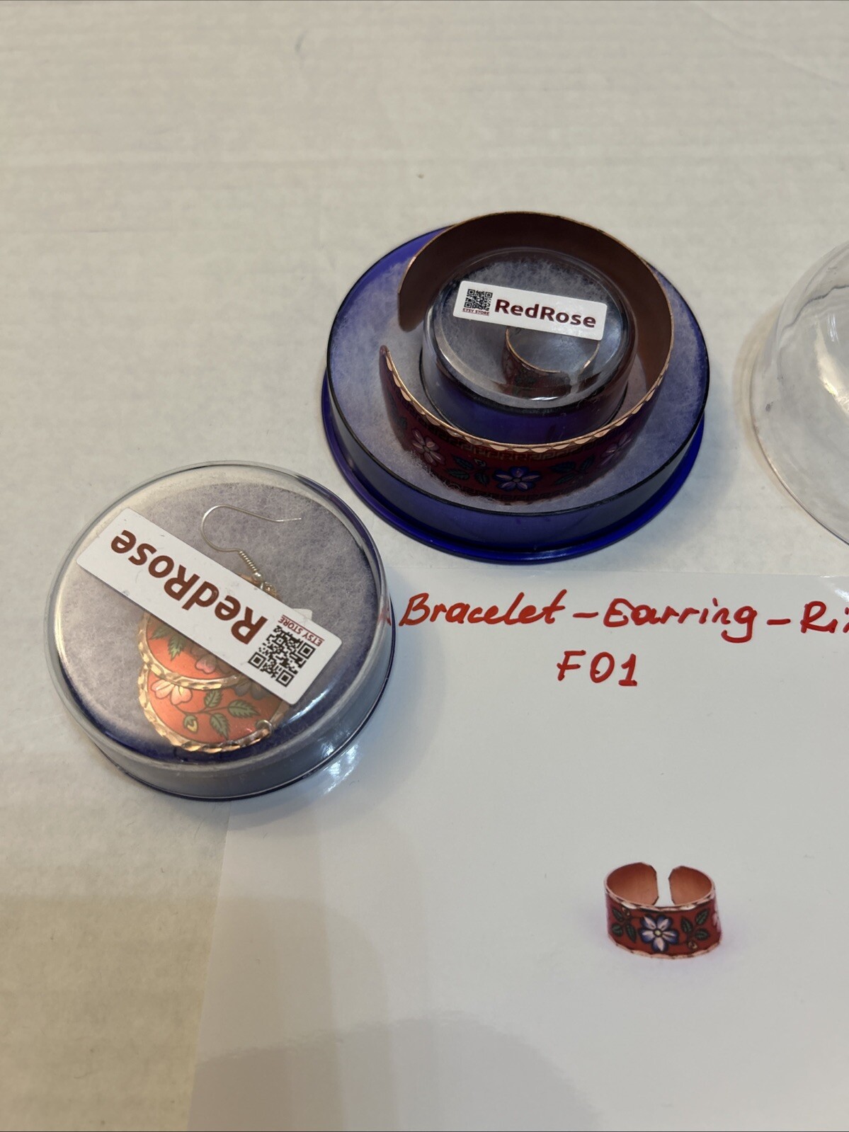 Colorful Copper Ring, Earrings and Bracelet Set Handcrafted Perfect For Gift F01