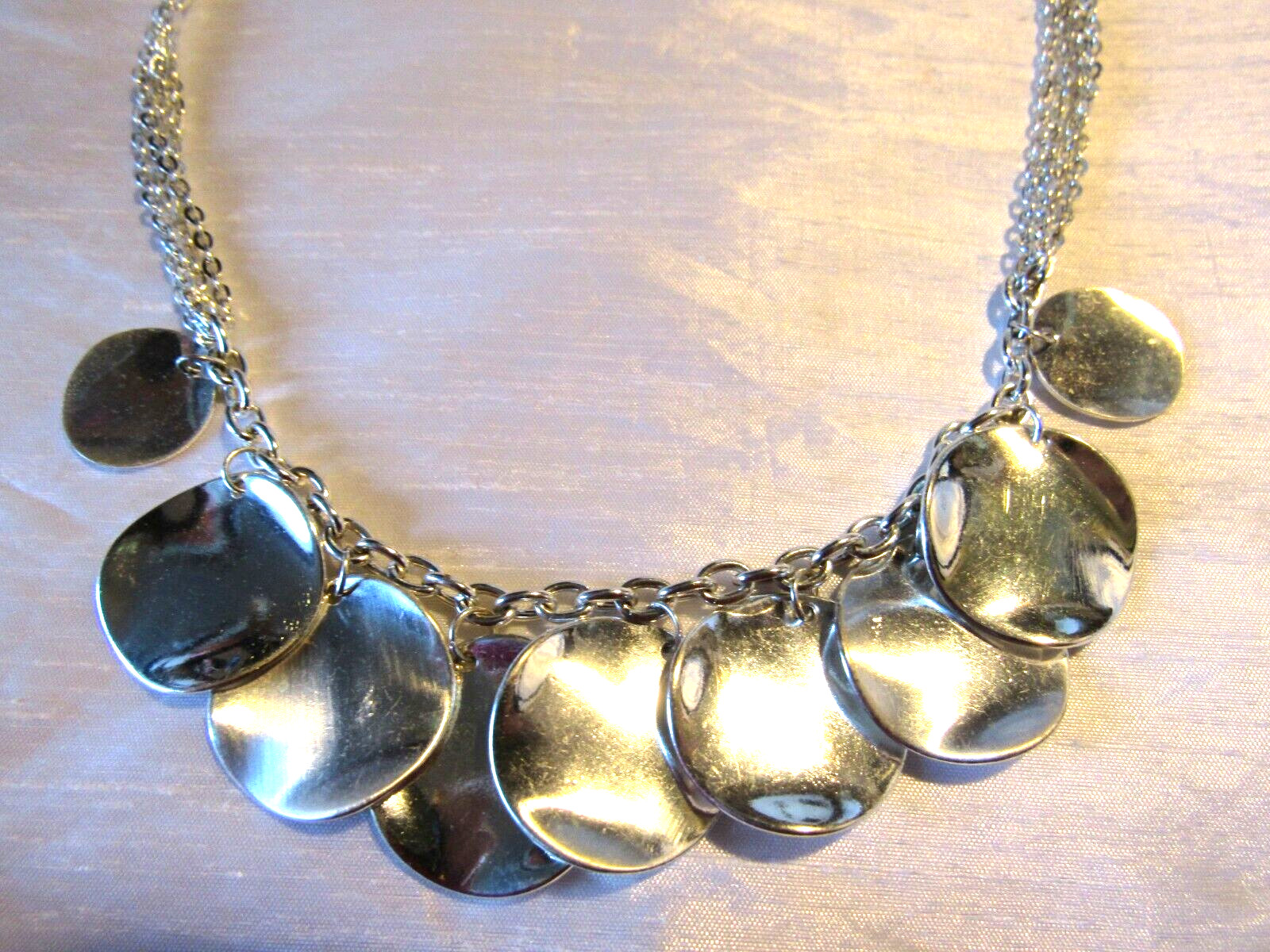 Daisy Fuentes Silver Tone Disk Shape 3 Strand Necklace 21-1/2″ Long