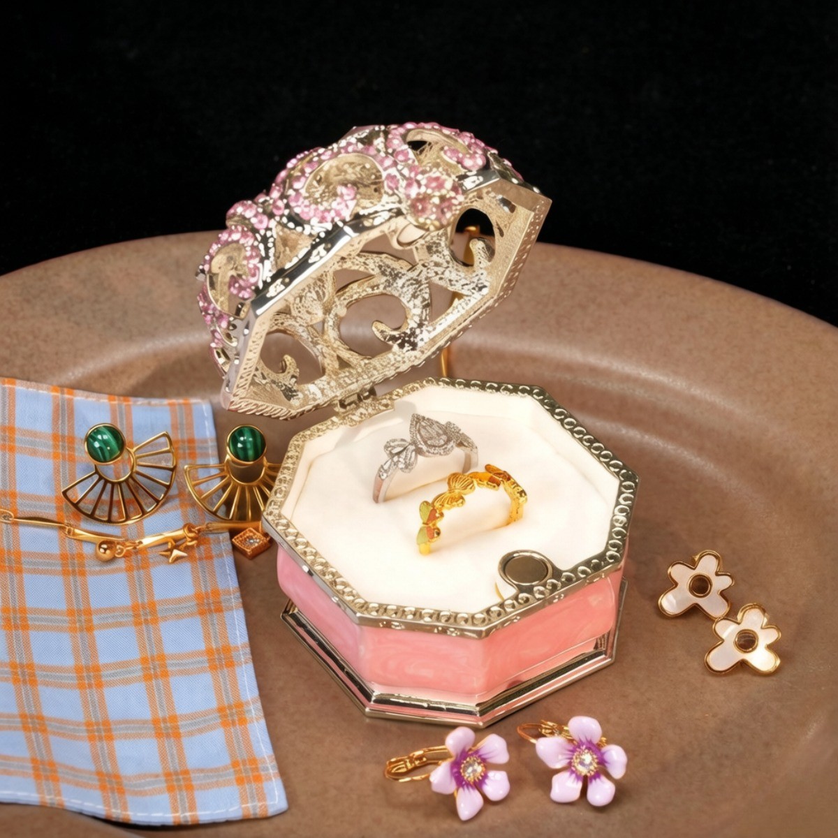 1 PC Large Enamel Jewelry Box with Diamond Storage Box for Jewelry