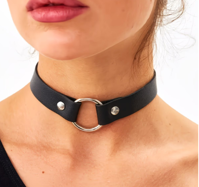 WOMEN’S O RING CHOKER COLLAR NECKLACE *LEATHER *GOTH *PUNK *BDSM *FETISH *NEW