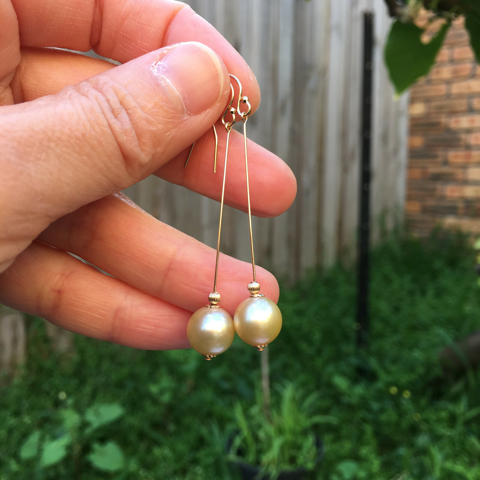 9.5-10mm natural high luster Australia gold seawater Pearl 14KGF Earring 57mm #2