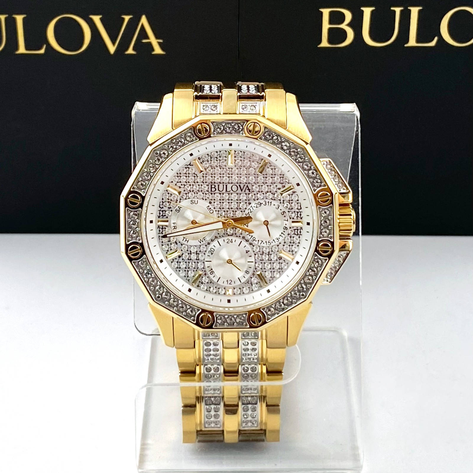 Bulova Octava 98C126 Quartz Watch 41.5mm Crystal Dial Gold-Tone Men’s Watch