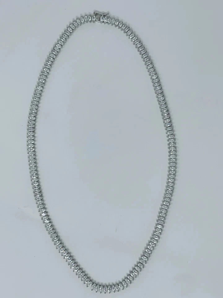 30TCW Marquise Cut Lab Created Diamond Tennis necklace 14k White Gold Plated