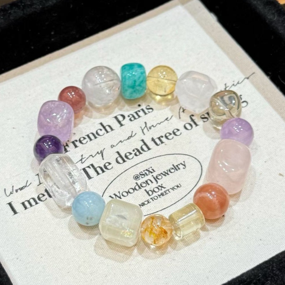 9-13mm Natural Multi-gemstone Crystal Amethyst and citrine Handmade Bracelet