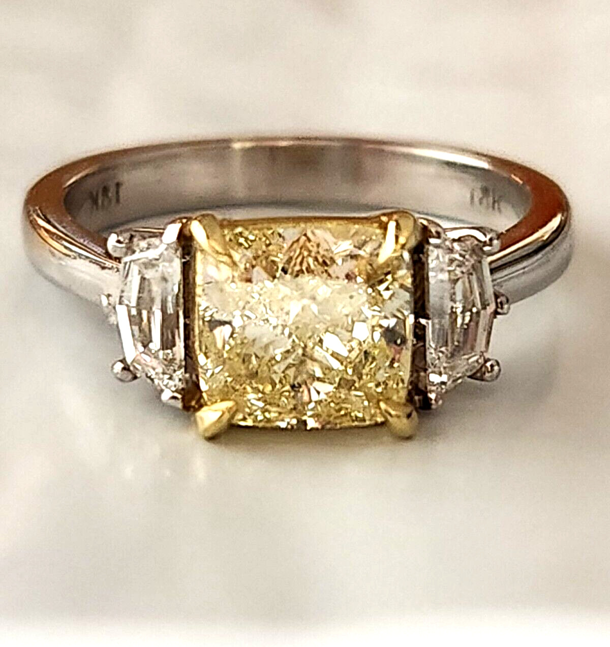 GIA 2.51ct Fancy Light Yellow And White Diamond Engagement Ring 18K
