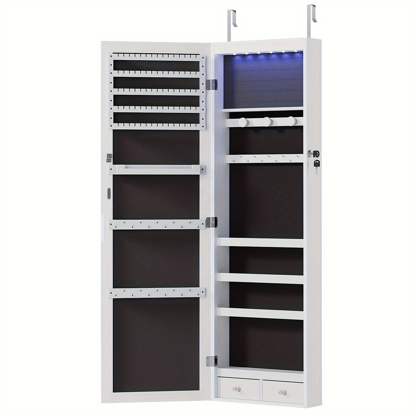 47.2-Inch Tall Lockable Wall Or Door Mounted Jewelry Cabinet With Mirror
