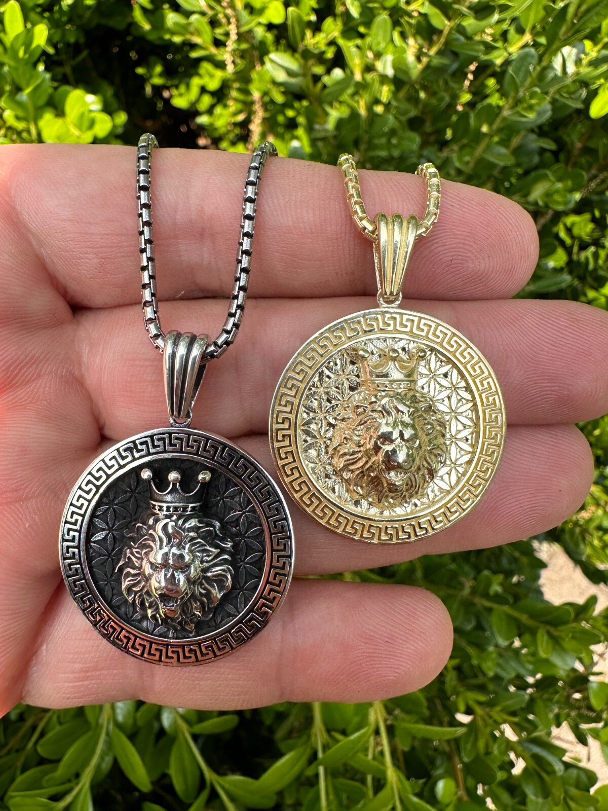 Real 925 Silver / 14k Gold Plated Lion King Of Jungle Medallion Pendant Necklace