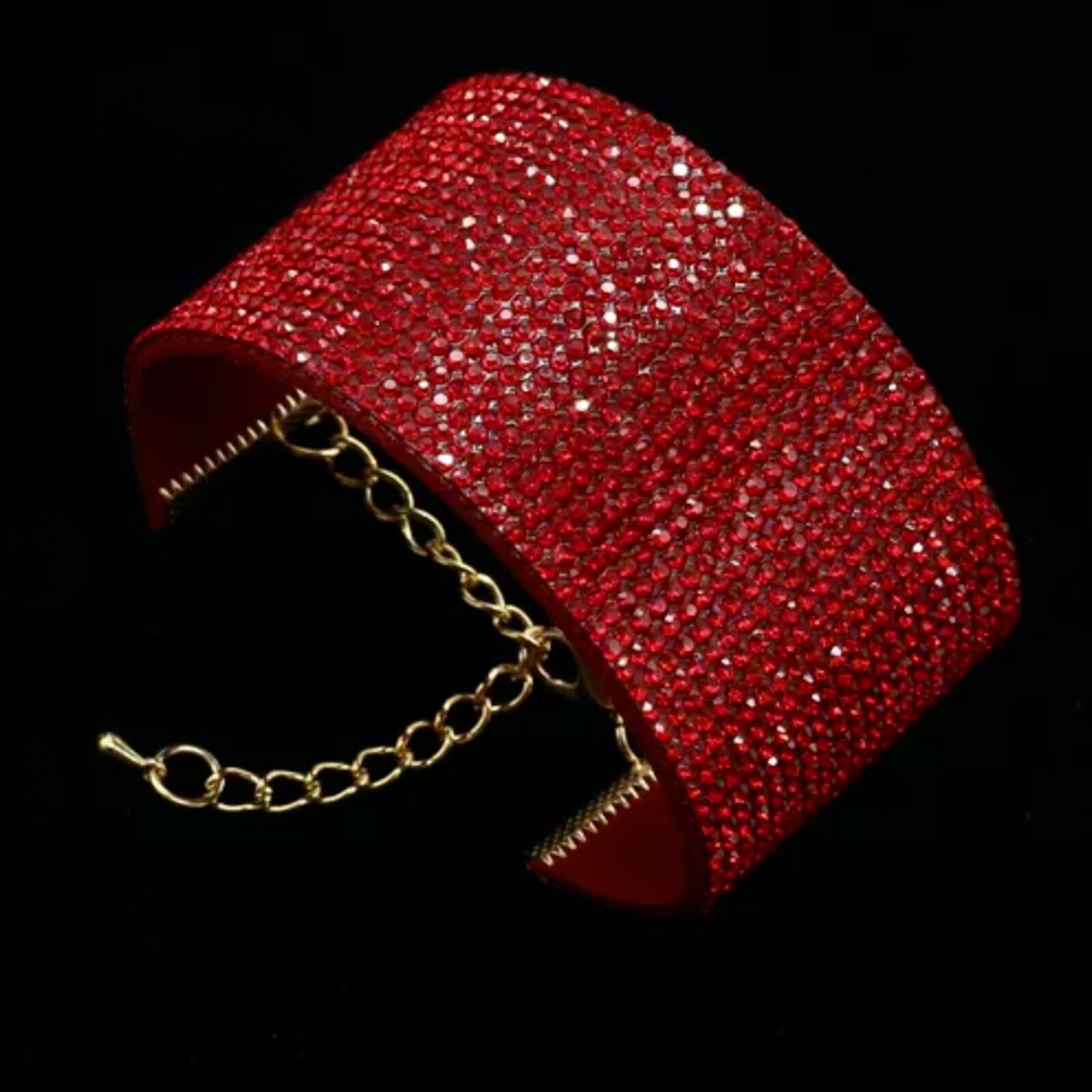 Alcantara Leather Wide Bling Swarovski Elements Wide Red Cuff Bracelet 6” + 2.5″