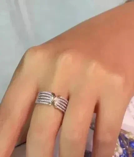 Wedding Anniversary Promise Ring Band Simulated Diamond 14K Two Tone Gold Plated