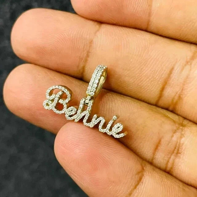 2.00 Ct Round Cut Moissanite Customize Name Pendant 14K Yellow Gold Plated