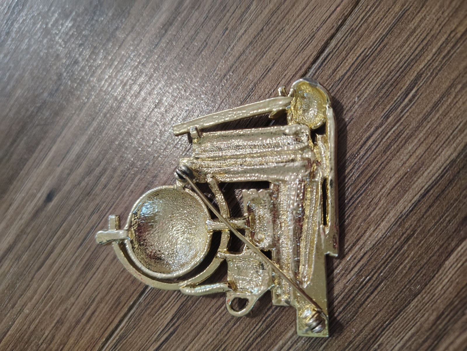 Gold Tone Metal School Theme Brooch Pin Pencil Globe Books Suitcase