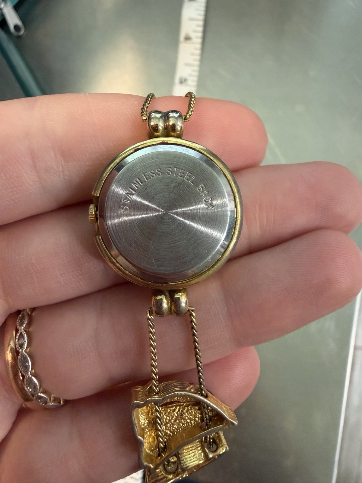 Gold-Toned Quartz Watch Slide Bracelet w/Travel Themed Painted Charms