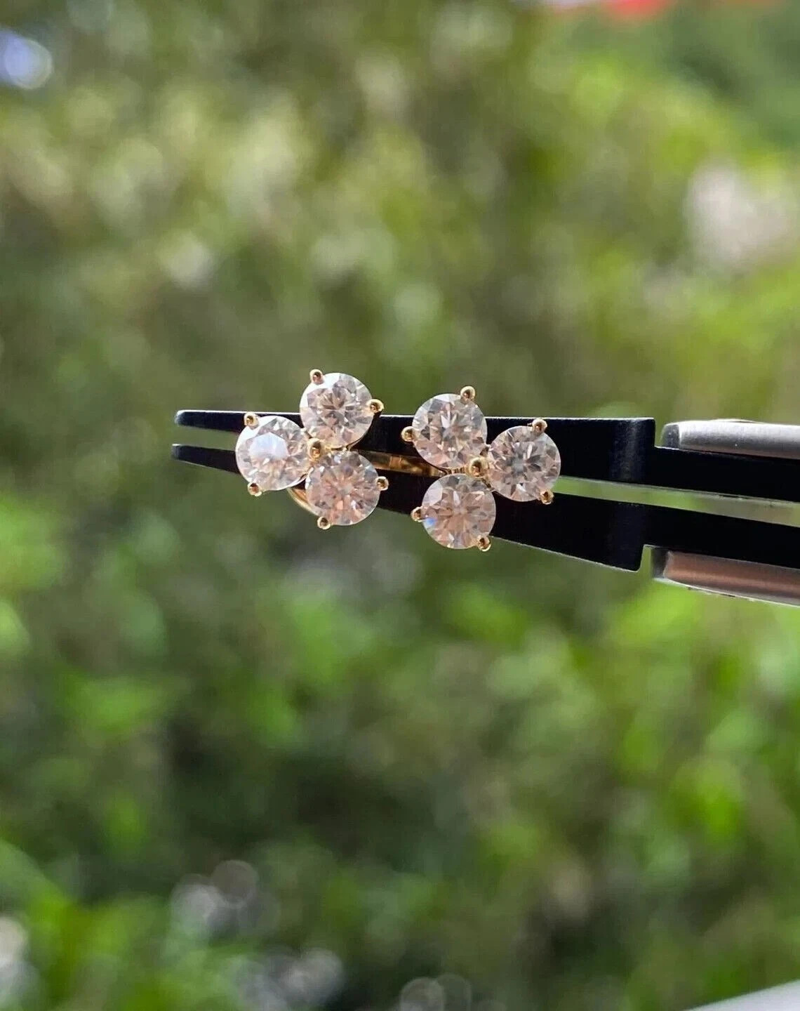 0.40Ct Lab Created Round Diamond Three-Stone Stud Earrings 14K Rose Gold Plated