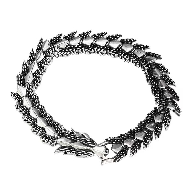 Pure S925 Sterling Silver Chain 12mm Dragonscale Bone Link Bracelet 7.1-8.3inch