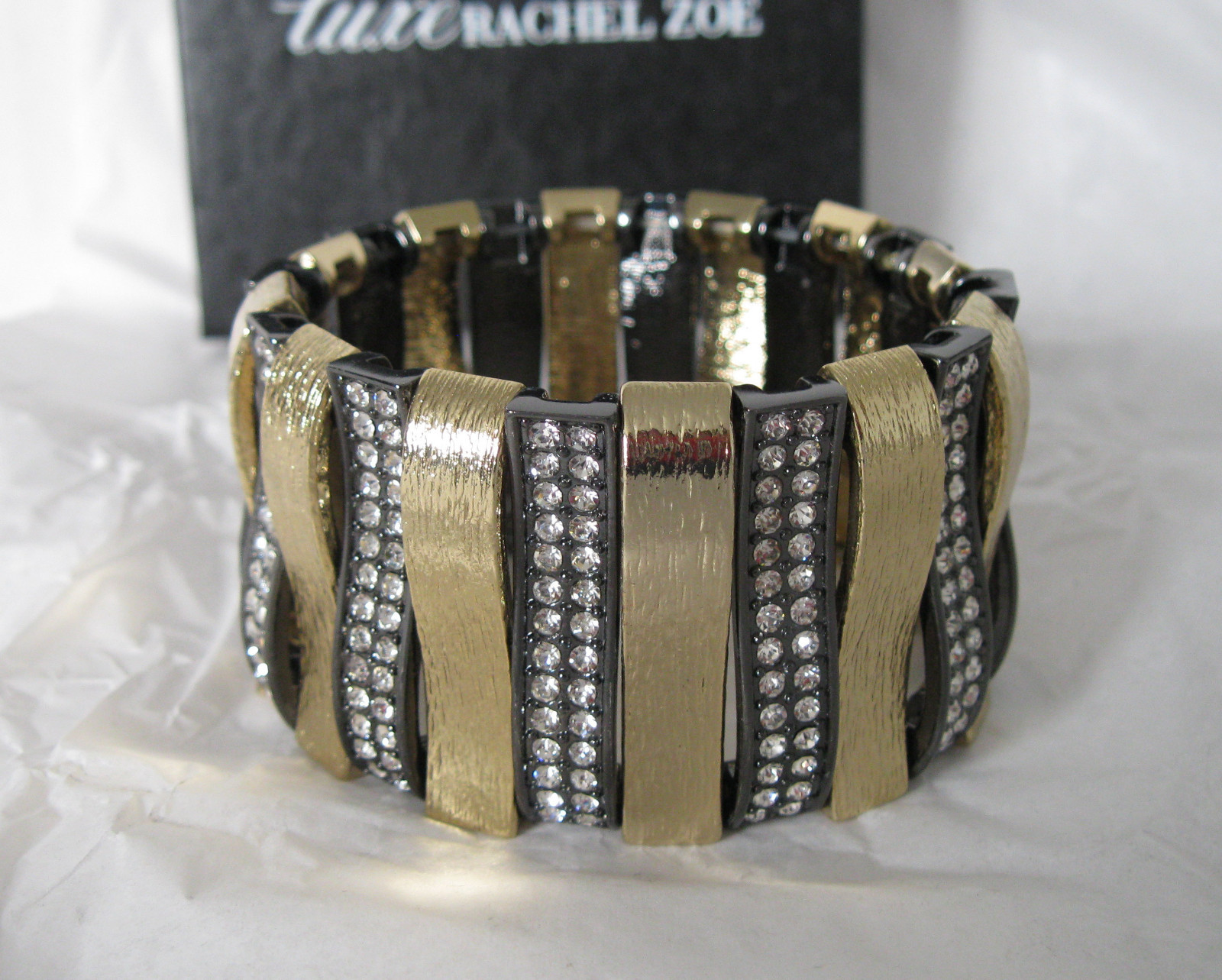 New Luxe Rachel Zoe Arch of Texture & Pave’ Stretch Bracelet Size Large
