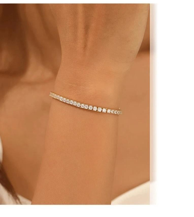 In 14k Yellow Gold Round Natural Diamond Women’s Proposal Gift Tennis Bracelet