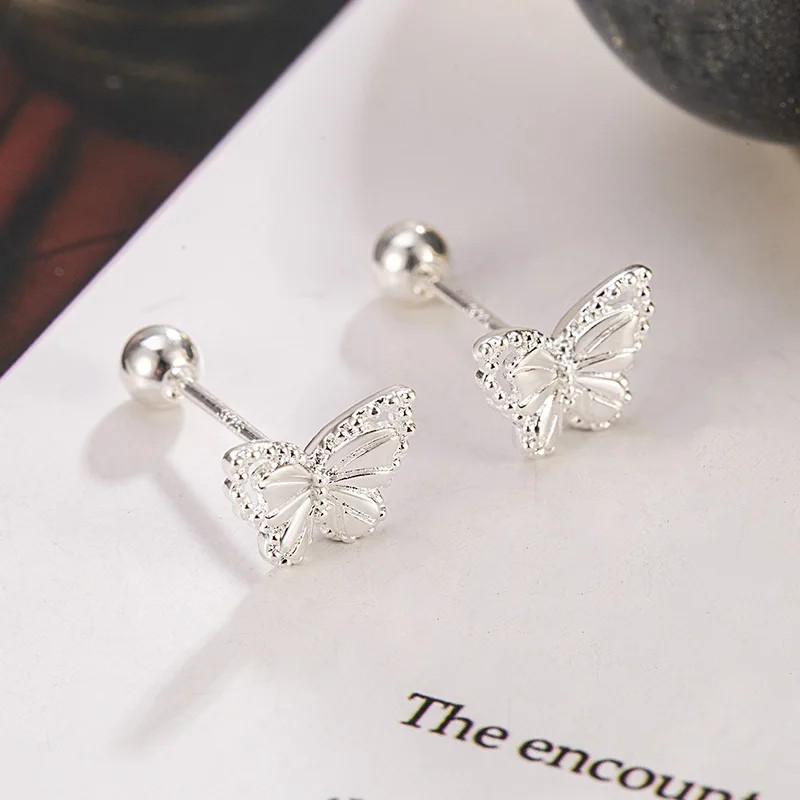 Real Money 925 Sterling Silver Crystal Butterfly Screw Stud Earrings for