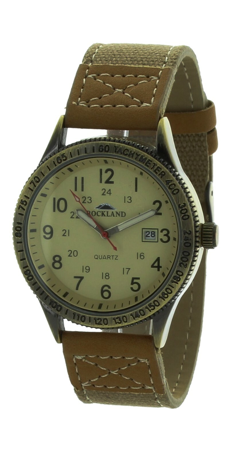 Rockland Men’s Quartz Wrist watch Khaki color Band with Date Easy to Read