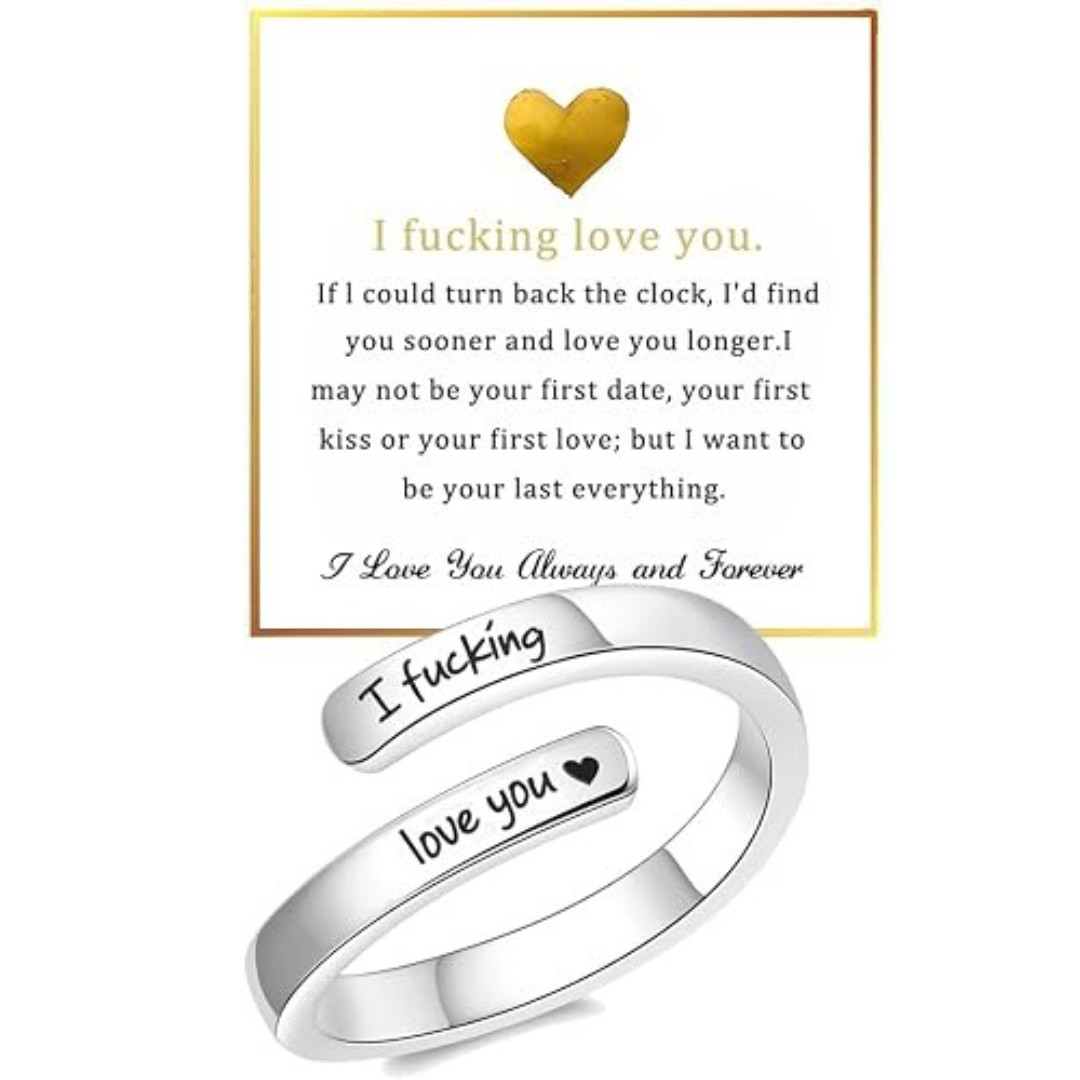 I F♡Cking Love You Ring for Women, Hope Rings Adjustable Stainless Steel Silver