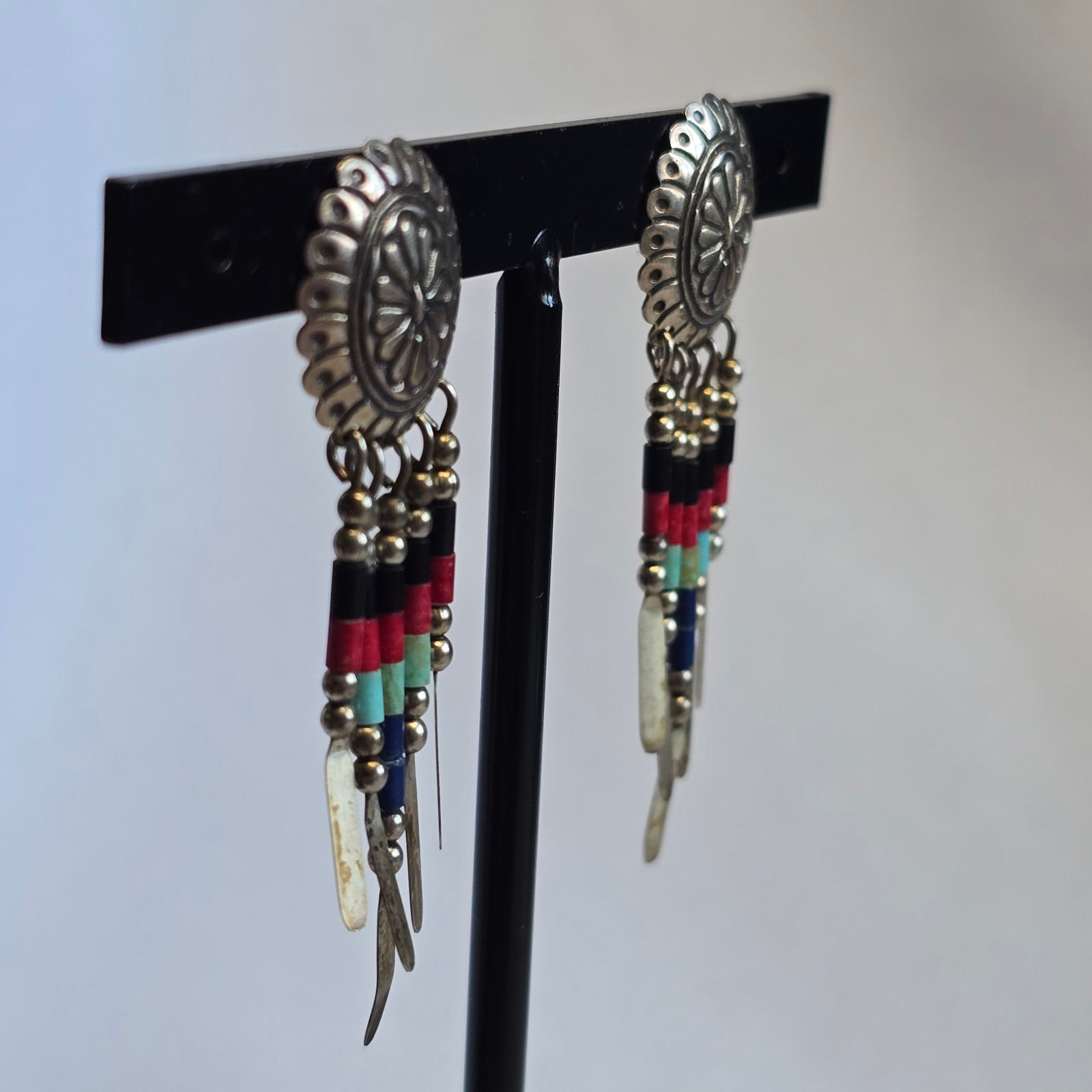 Sterling Silver Earrings 4.38g Fine Jewelry Zuni Semi Precious Stones Look*READ*