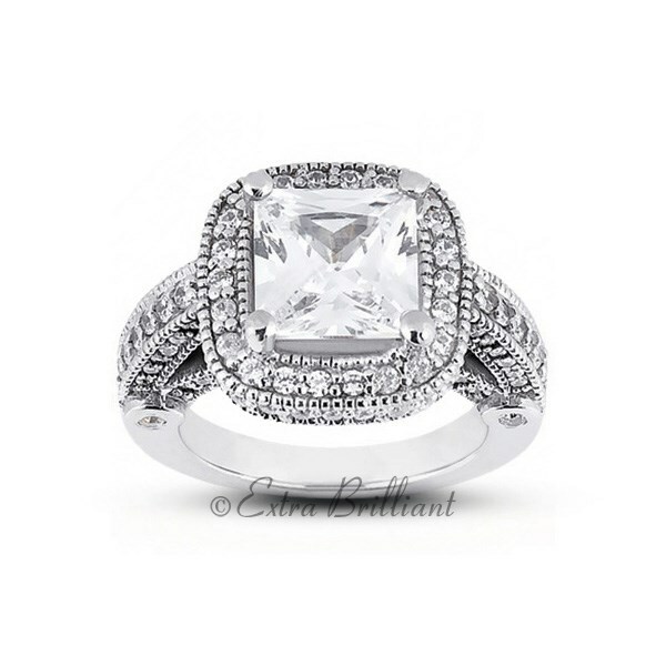 3.82ctw F/VS2/VG Princess AGI Diamonds 14k White Gold Cathedral Vintage Ring 9g