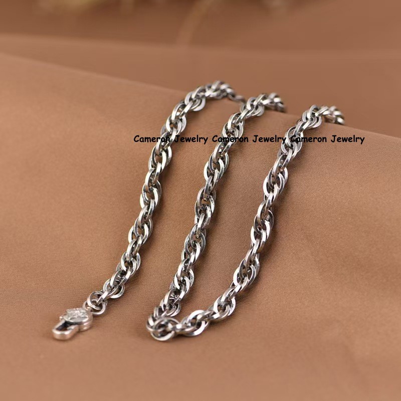 Pure S925 Sterling Silver Chain 6mm Twist Wave Link Necklace 60-61g 25.6inch