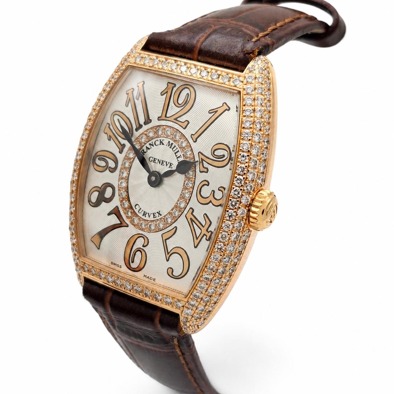 Franck Muller Cintree Curvex 29mm Diamond Rose Gold Quartz Watch 7502QZDCD1R